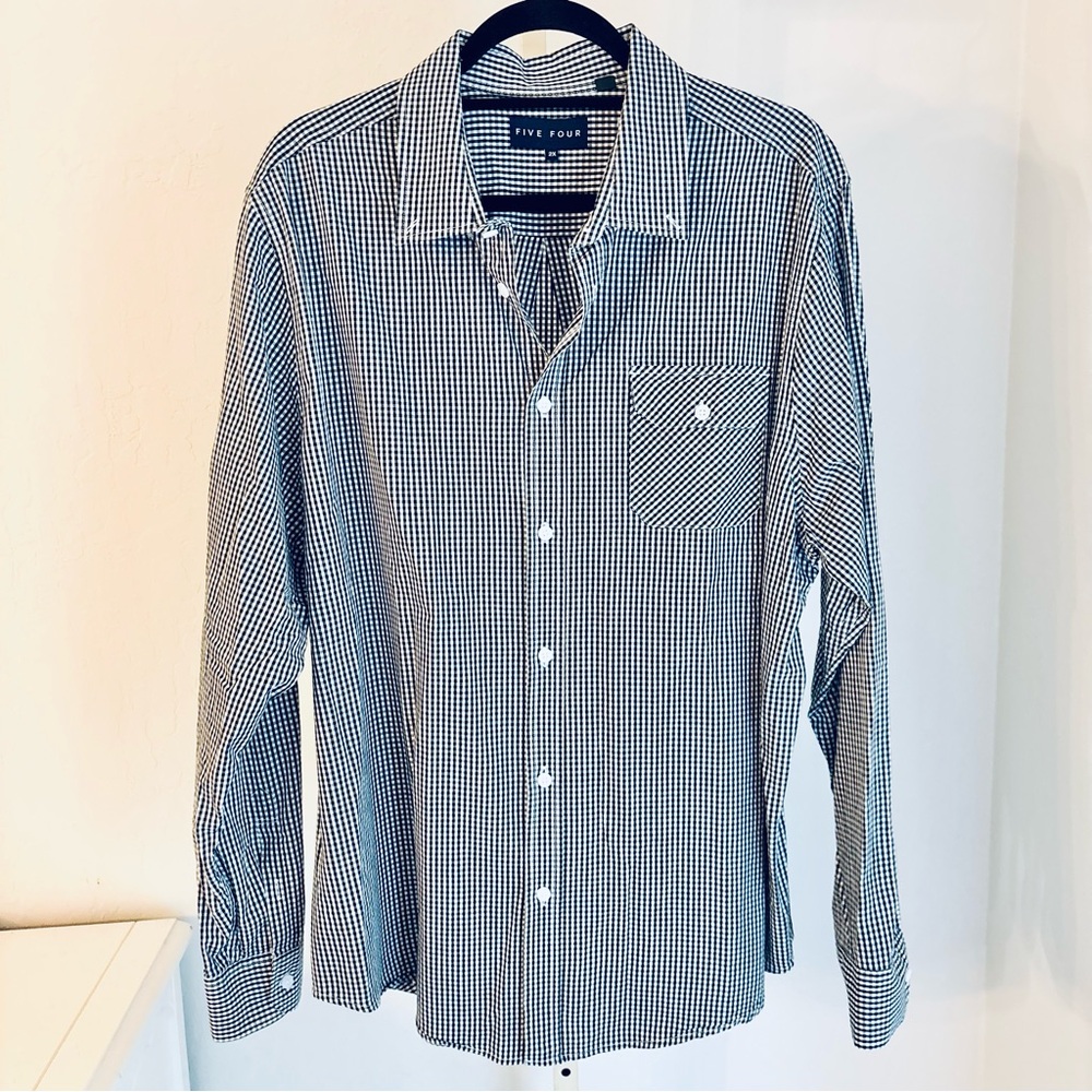 Five Four Black & White Gingham Plaid  Button Front Shirt, 2X